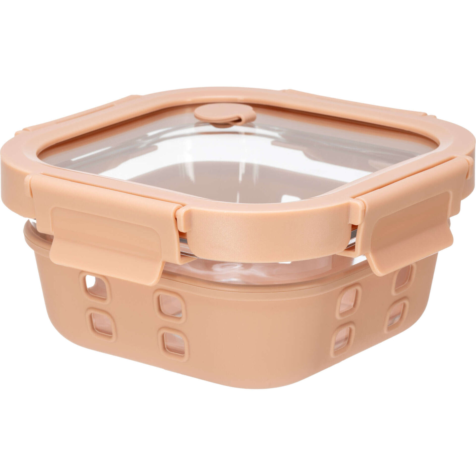 Caixa Herm&eacute;tica 520ml Vidro e Silicone Bege Kasa