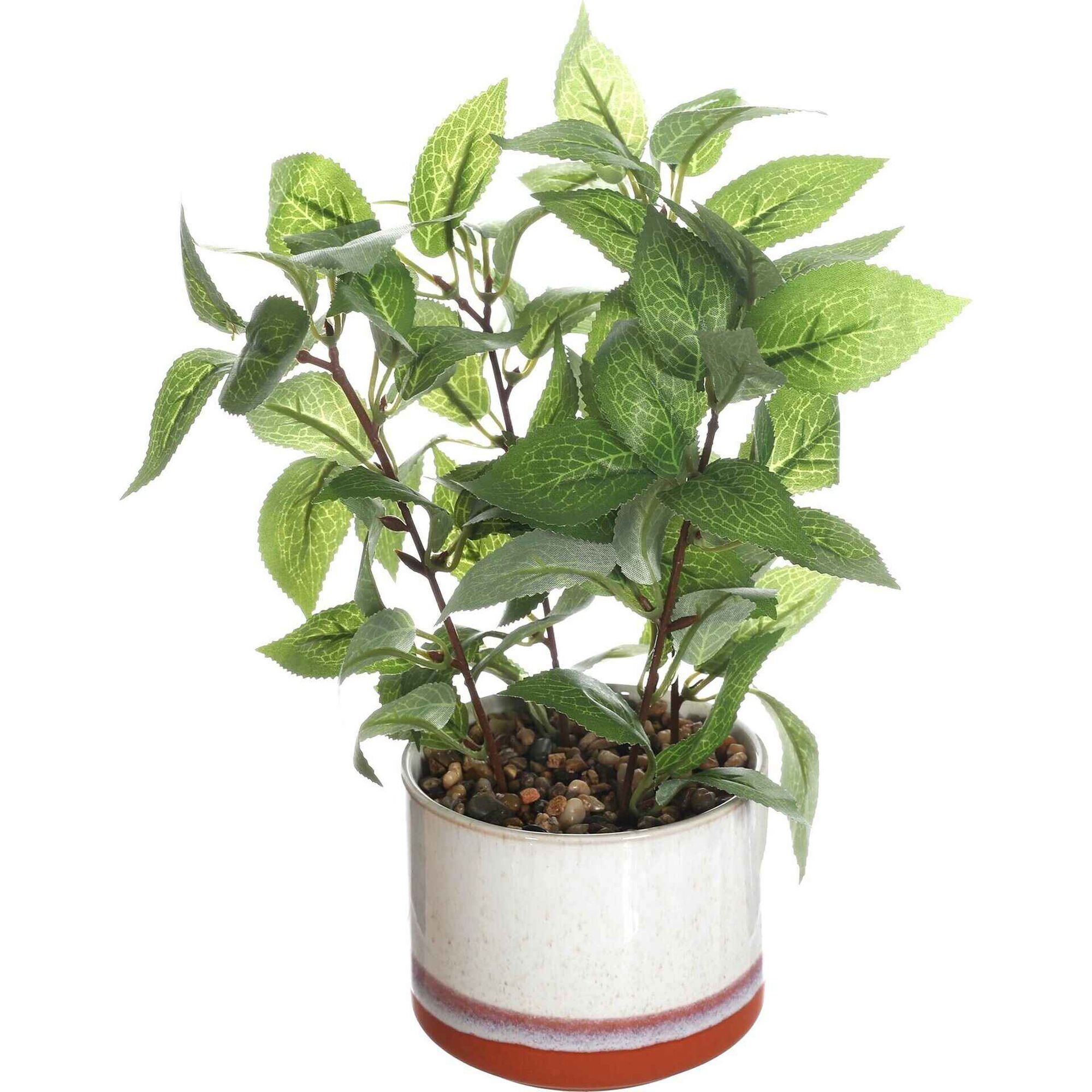 Planta Artificial Folha Verde Vaso Branco