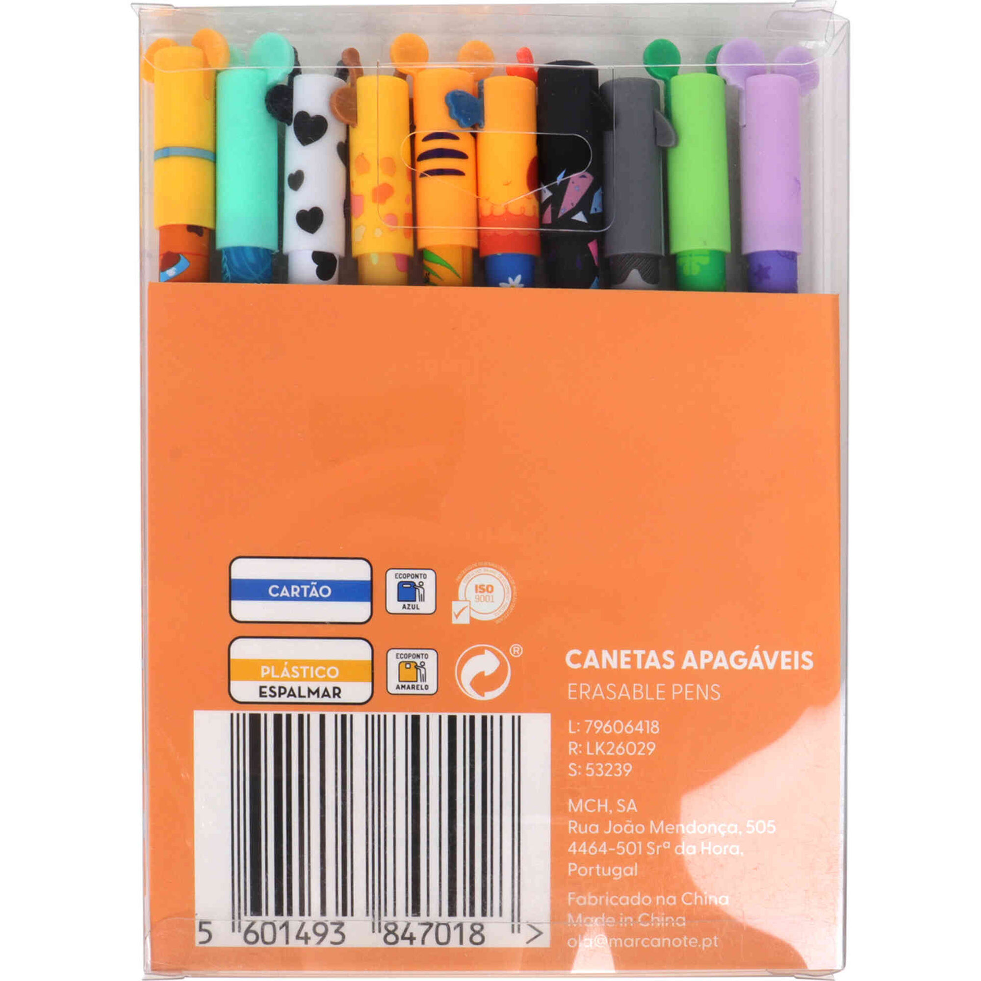 Conjunto 10 Esferogr&aacute;ficas Tinta Apag&aacute;vel Animais Note!