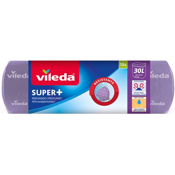 Sacos Lixo Super+ Perfumados Fecho Fácil Lavanda 30 lt Vileda