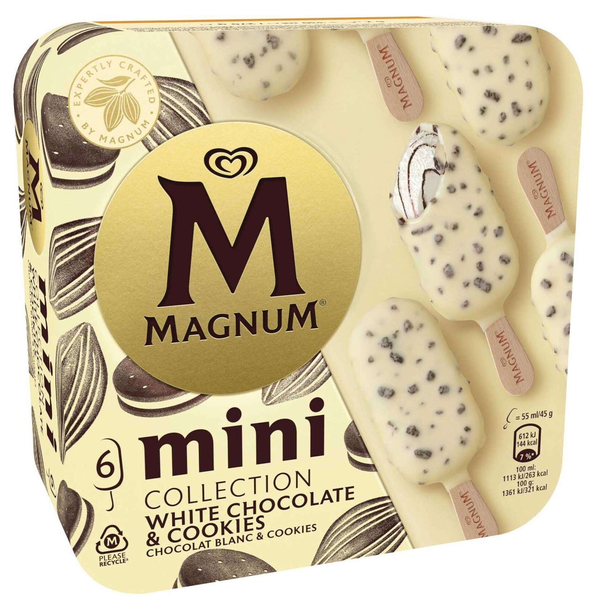 Gelado Mini Chocolate Branco e Cookies Magnum