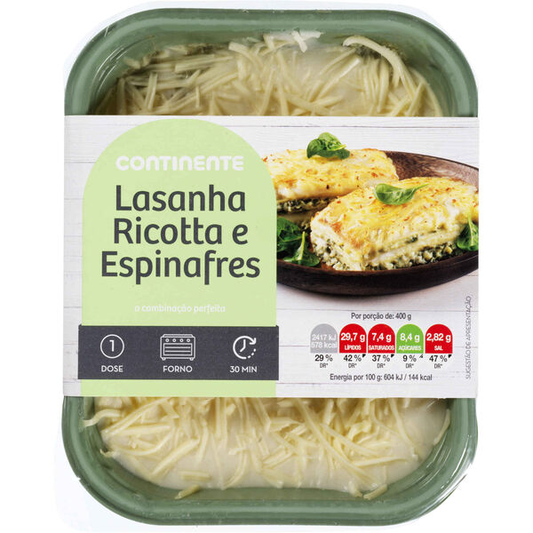 Lasanha de Ricotta e Espinafres Continente