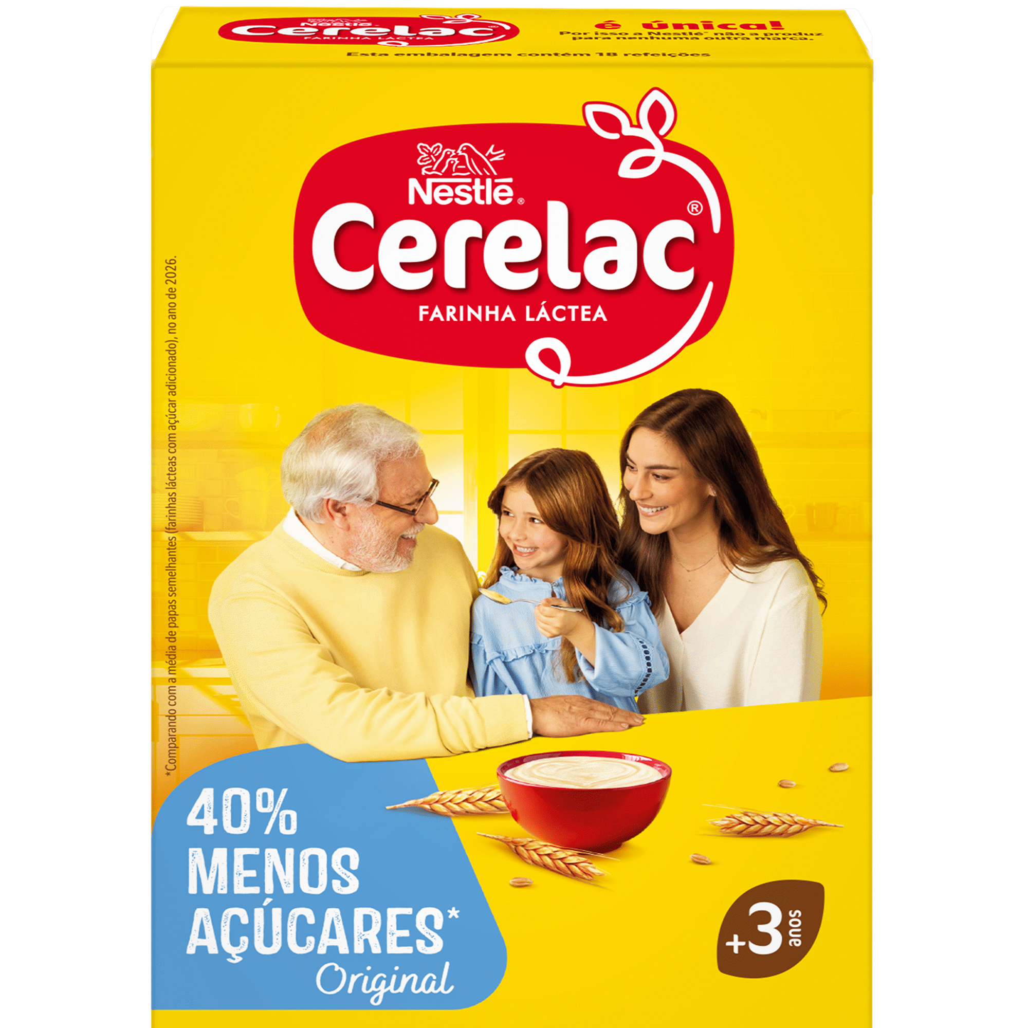 Papa Infantil Farinha L&aacute;ctea com 40% Menos A&ccedil;&uacute;cares +3A Cerelac