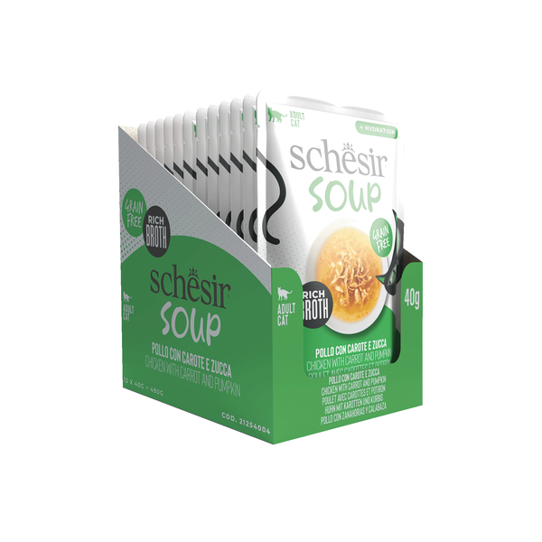 Snack Sopa para Gato Frango, Cenoura e Abóbora Saquetas Schesir