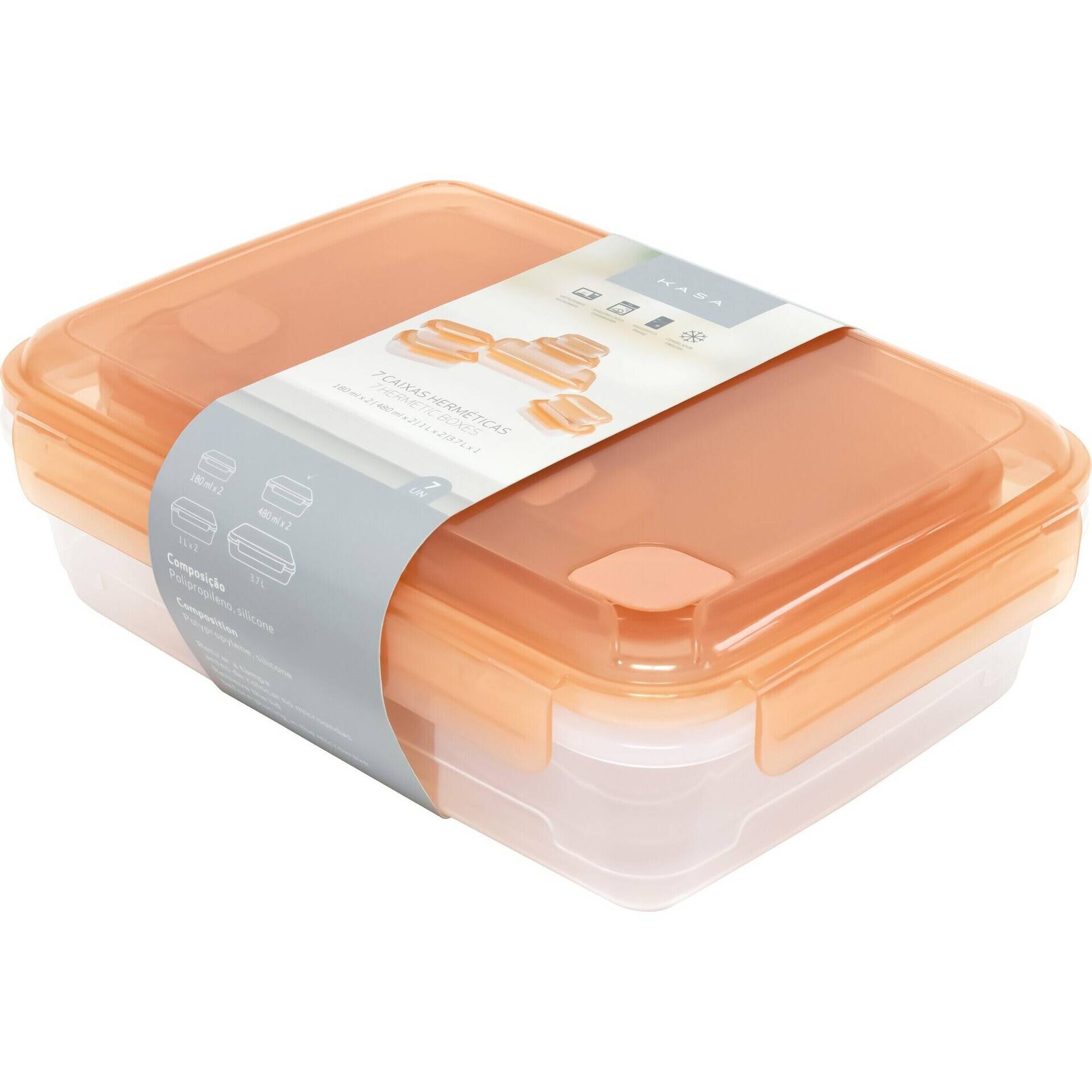 Conjunto de 7 Caixas Herm&eacute;ticas Laranja Kasa
