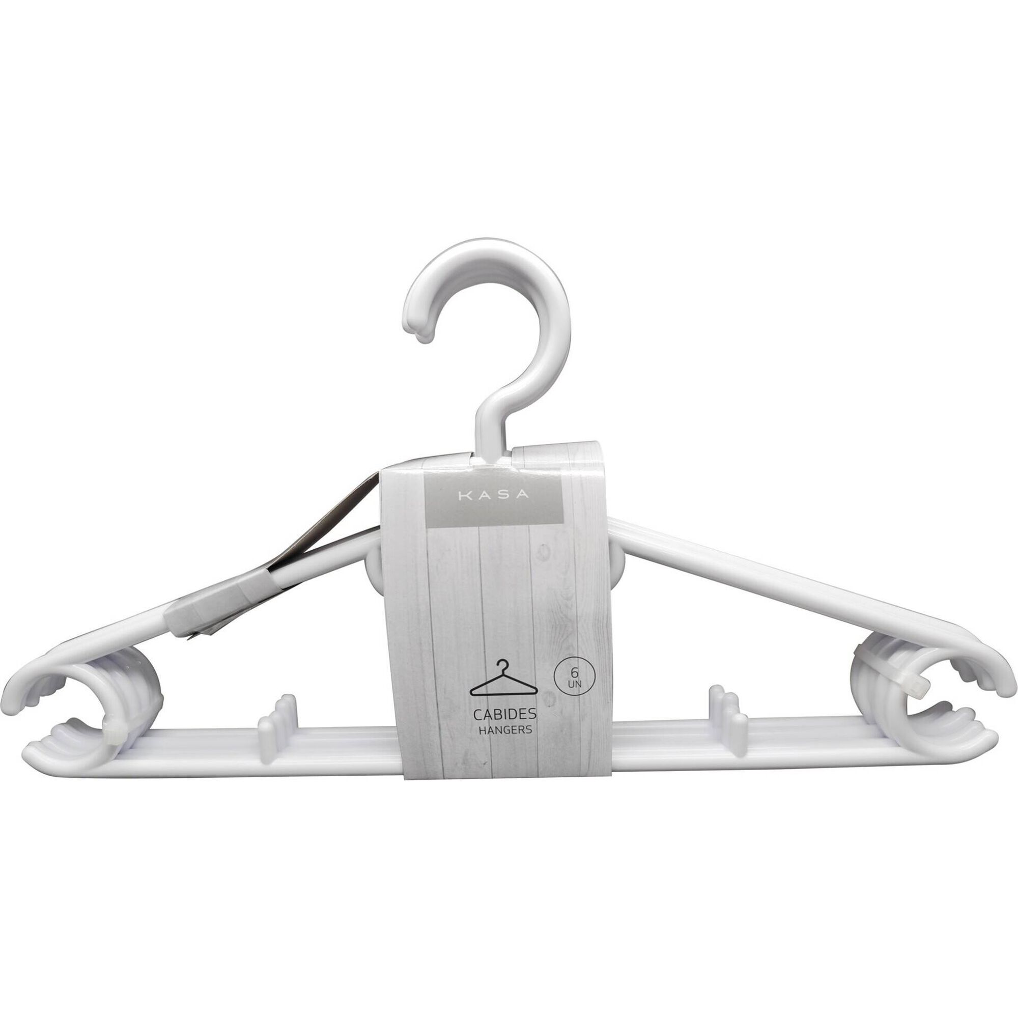Conjunto de 6 Cabides Pl&aacute;stico Branco Kasa