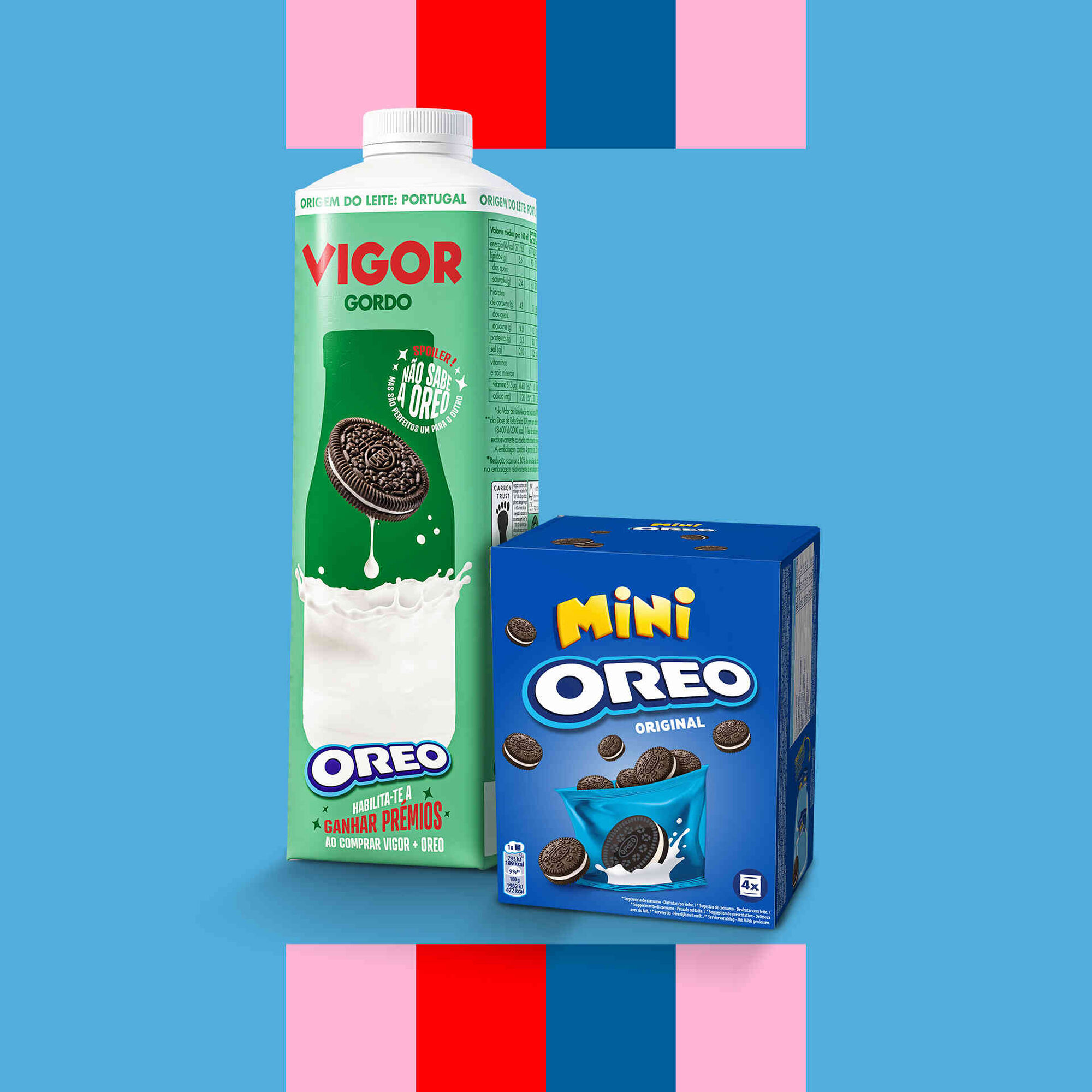 Leite Inteiro Fresco Vigor 1L + Bolachas Mini com Recheio de Creme Oreo 160g