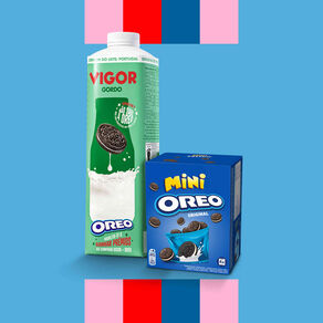 Leite Inteiro Fresco Vigor 1L + Bolachas Mini com Recheio de Creme Oreo 160g