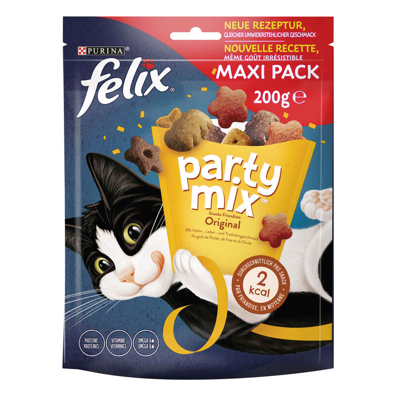 Snack para Gato Adulto Party Mix Original Frango, Fígado e Peru Purina Felix