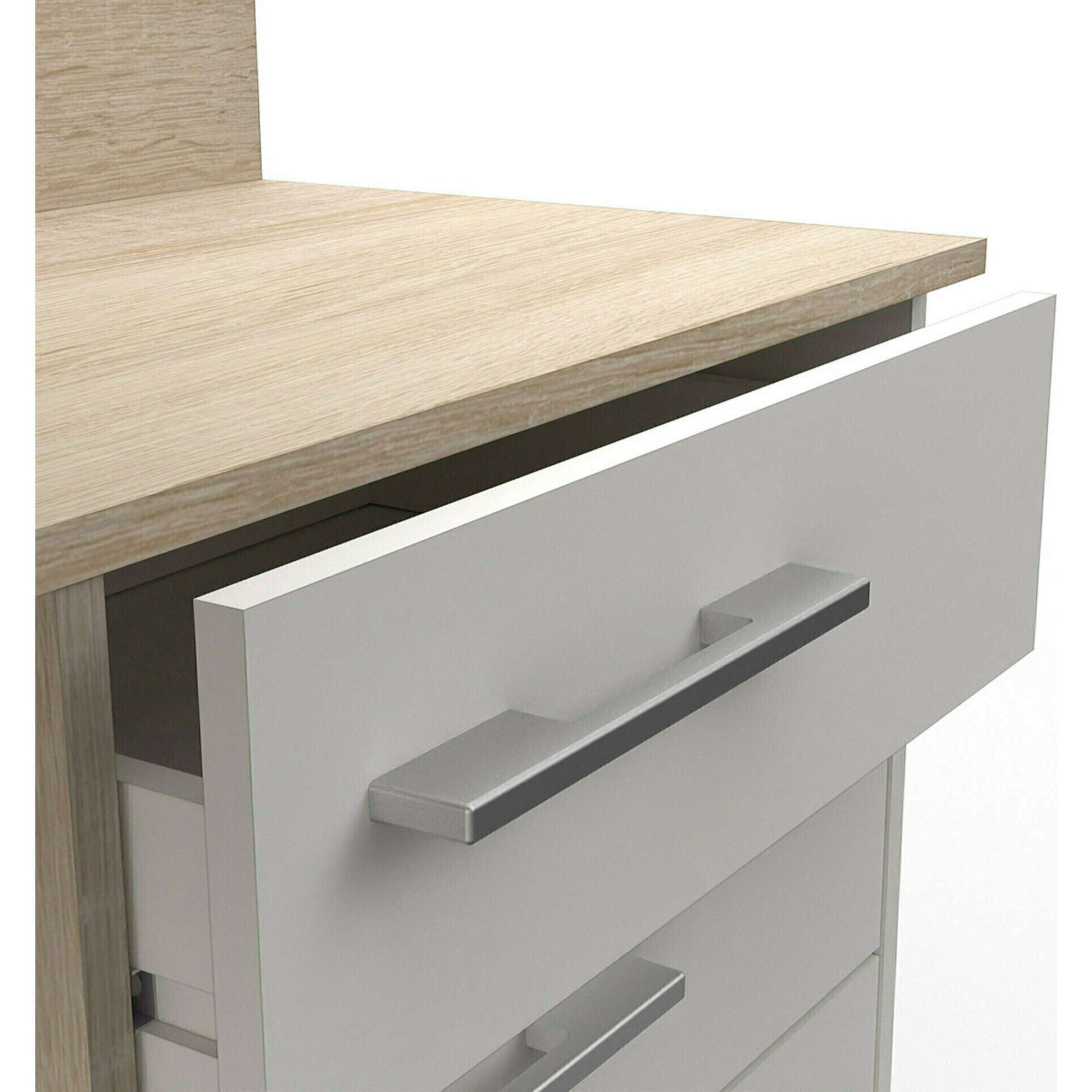 Secretária de Canto com 3 Gavetas 129x106x83cm Branca e Carvalho Thales