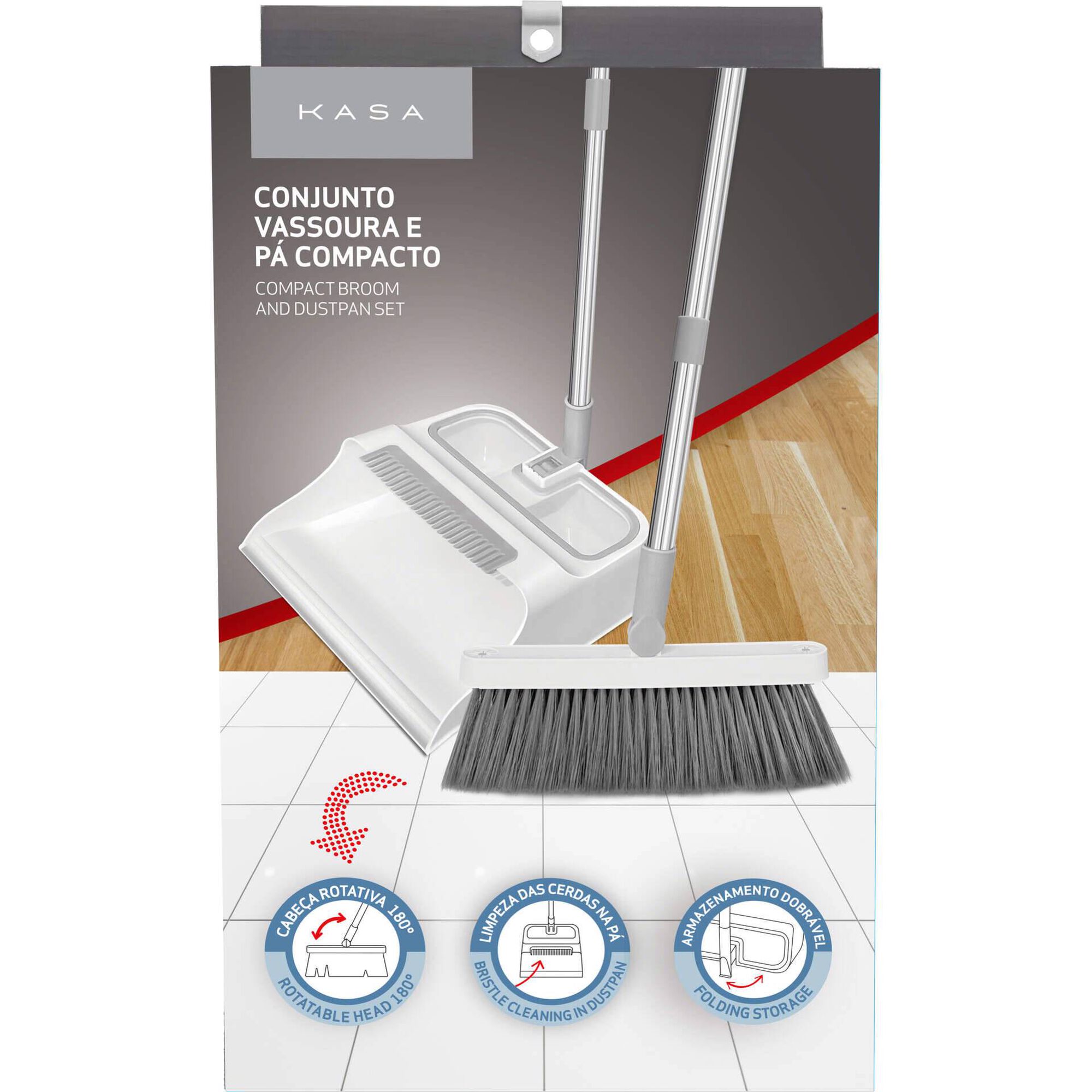 Conjunto Vassoura e P&aacute; com Cabo Dobr&aacute;vel Kasa