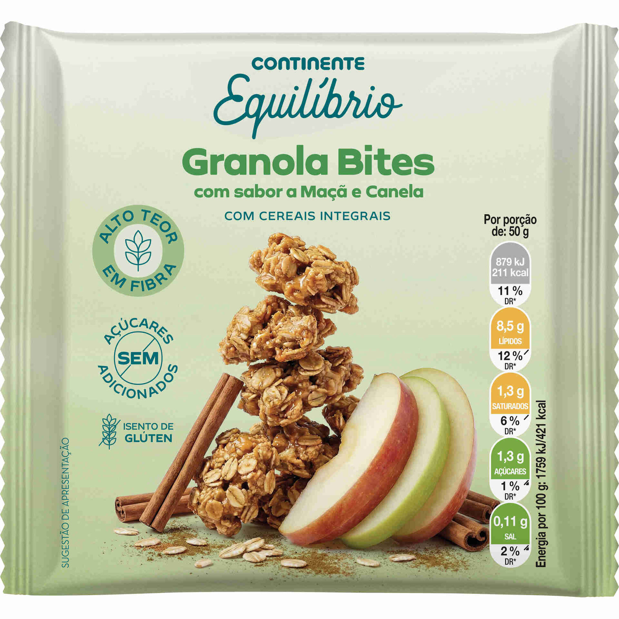Granola Bites Ma&ccedil;&atilde; e Canela sem Gl&uacute;ten sem Adi&ccedil;&atilde;o de A&ccedil;&uacute;car Continente Equil&iacute;brio