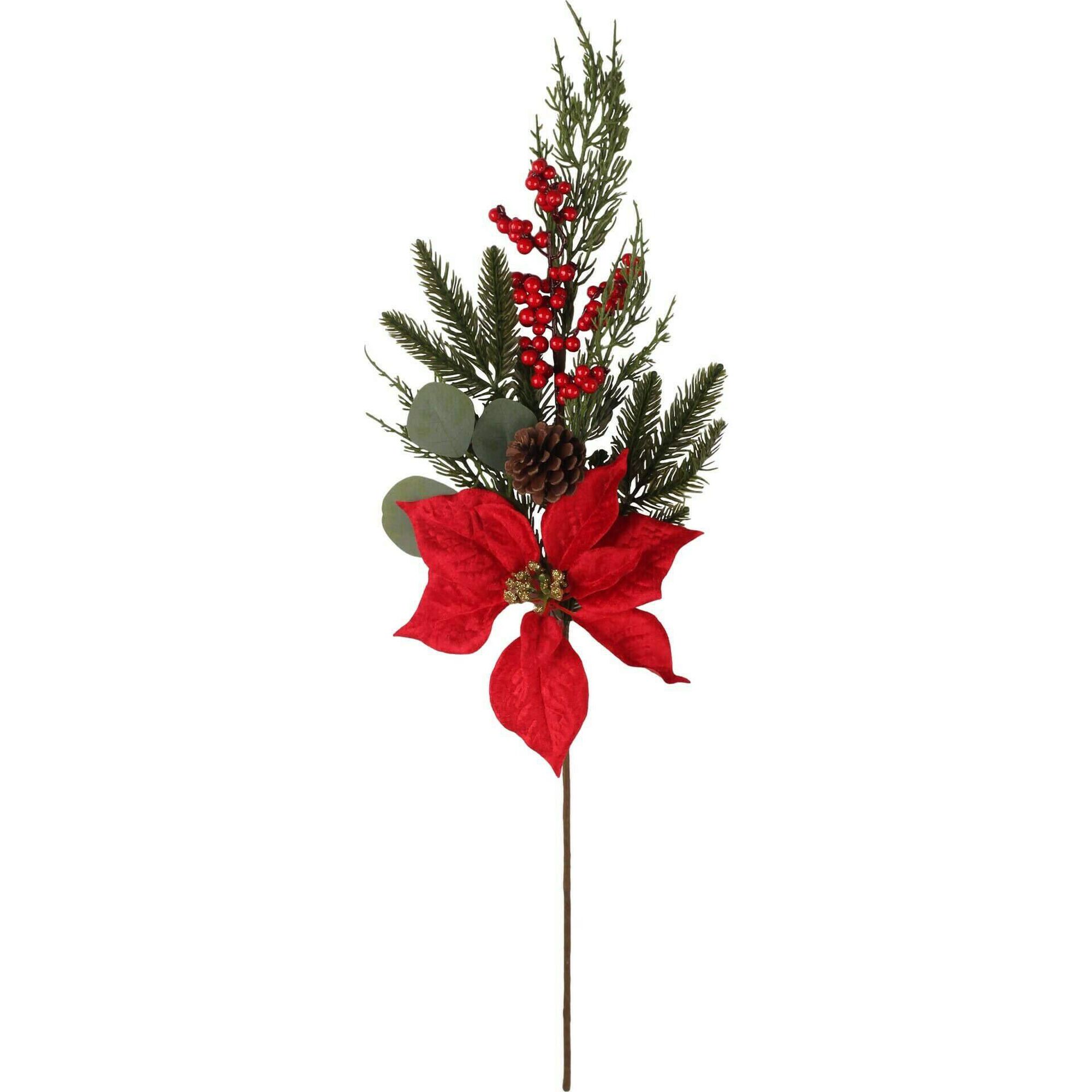 Haste Bagas e Poinsetia 70cm