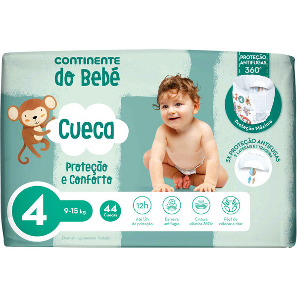 Fraldas Cueca Proteção e Conforto 9-15kg T4 Continente do Bebé