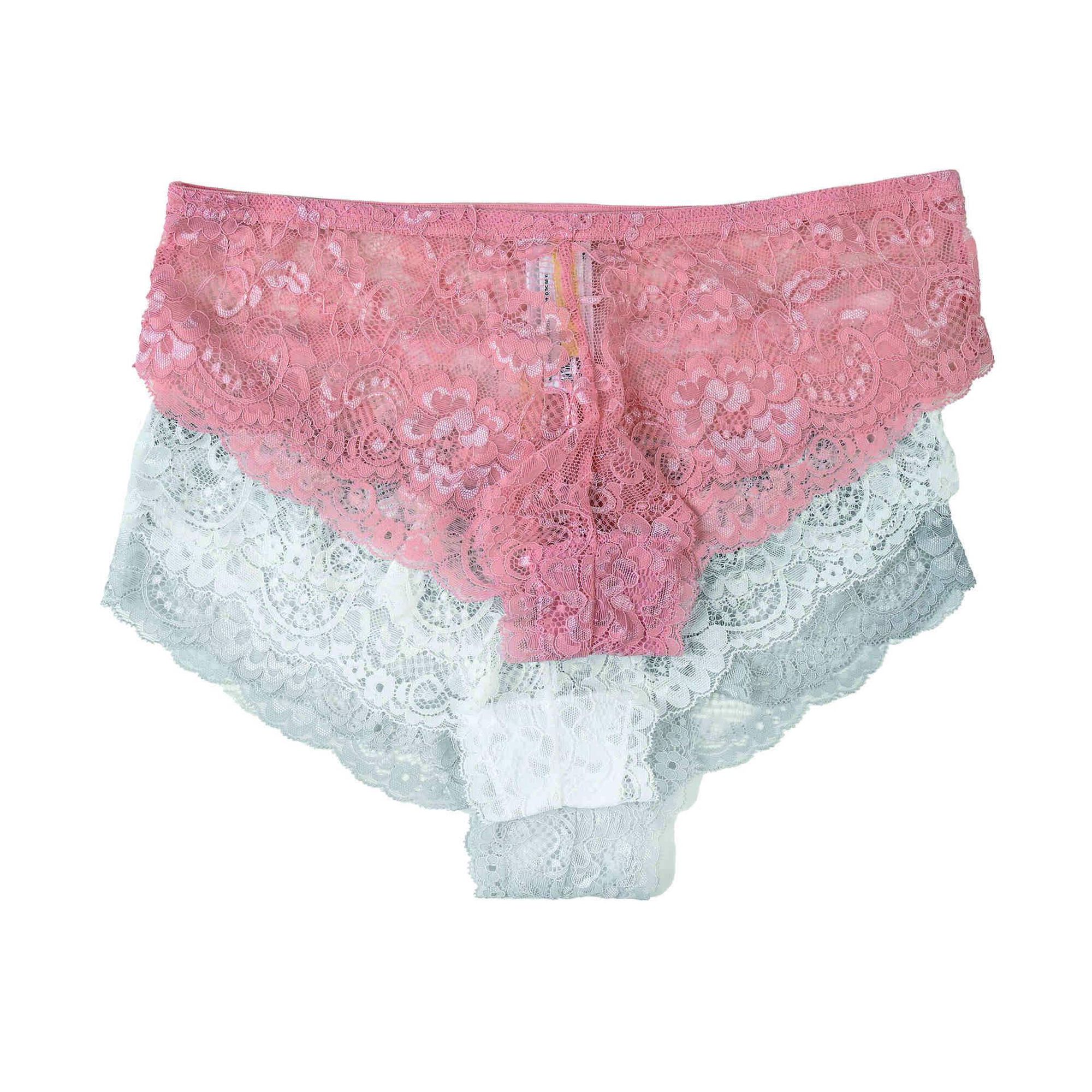 Conjunto 3 Cuecas Renda Branco e Rosa Mulher