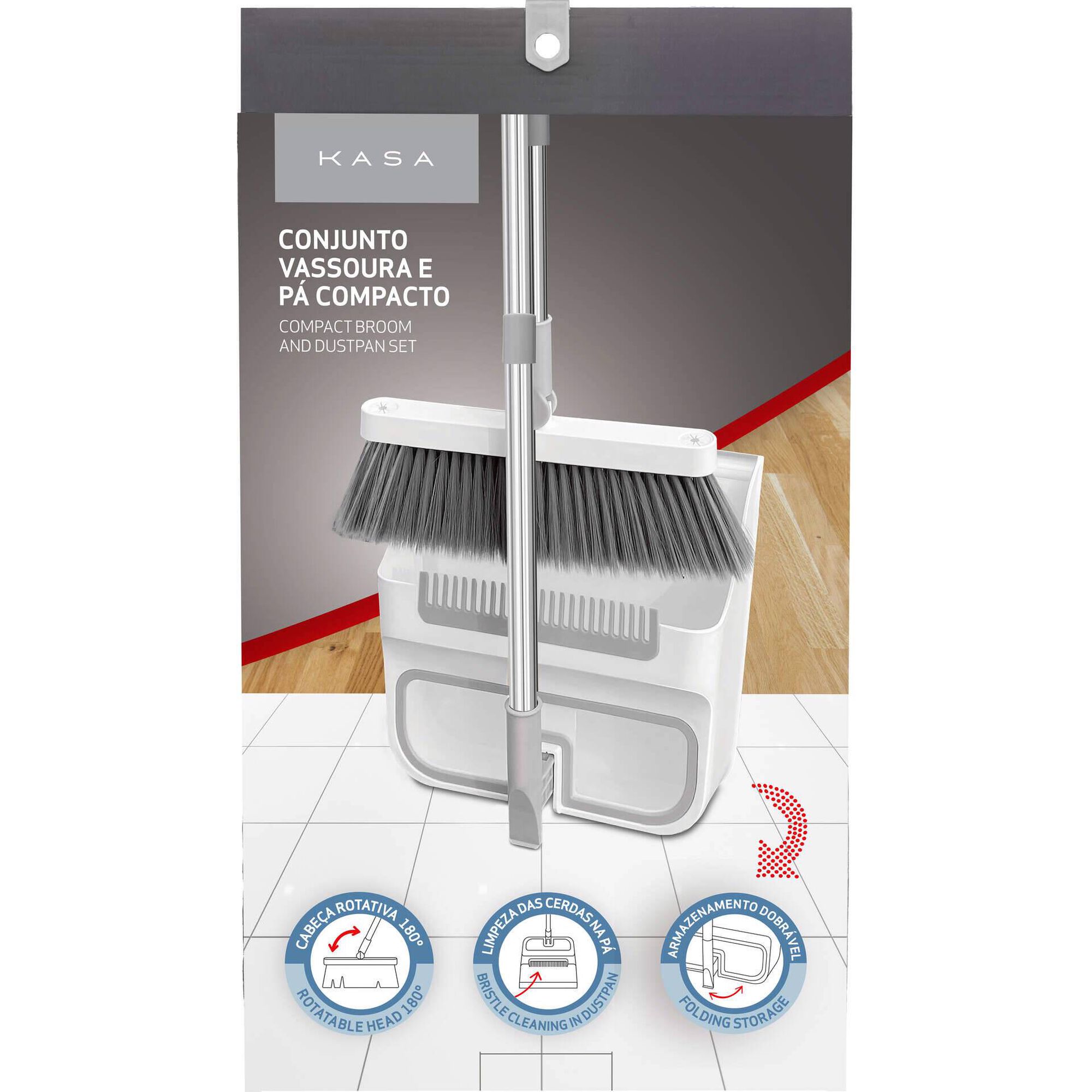Conjunto Vassoura e P&aacute; com Cabo Dobr&aacute;vel Kasa