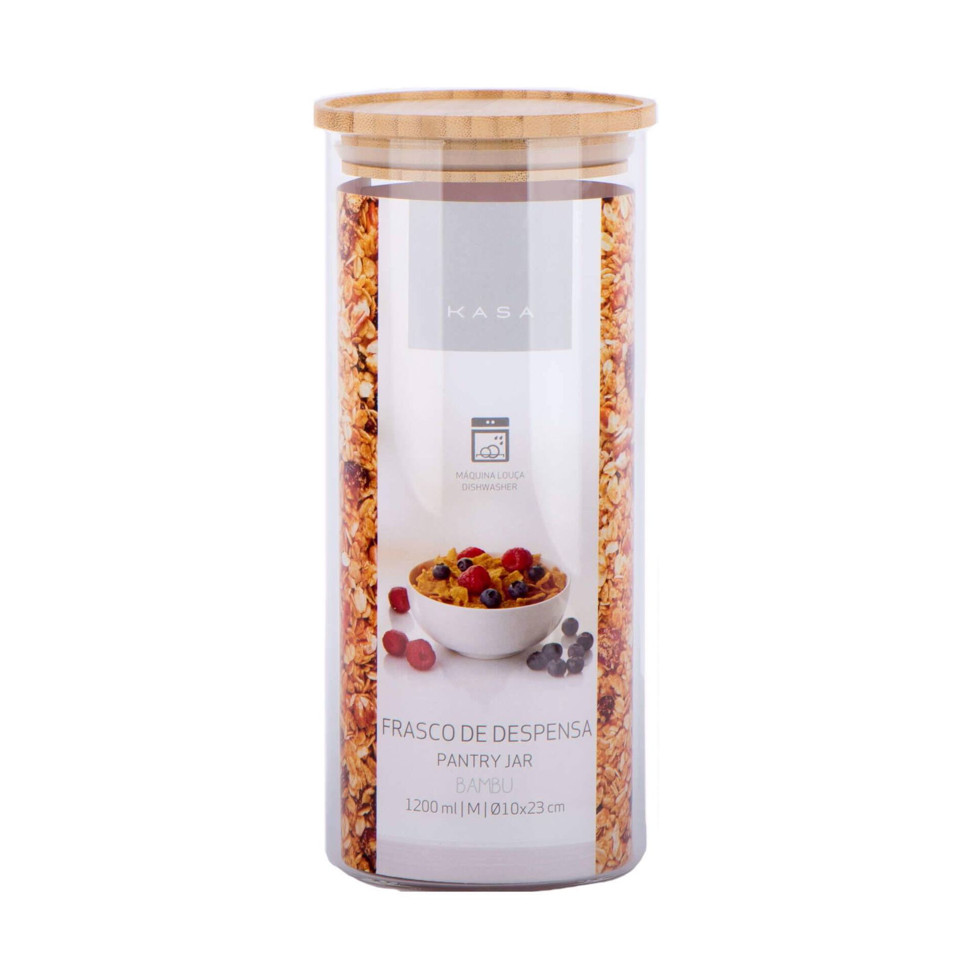 Frasco Despensa Vidro Tampa Bambu M