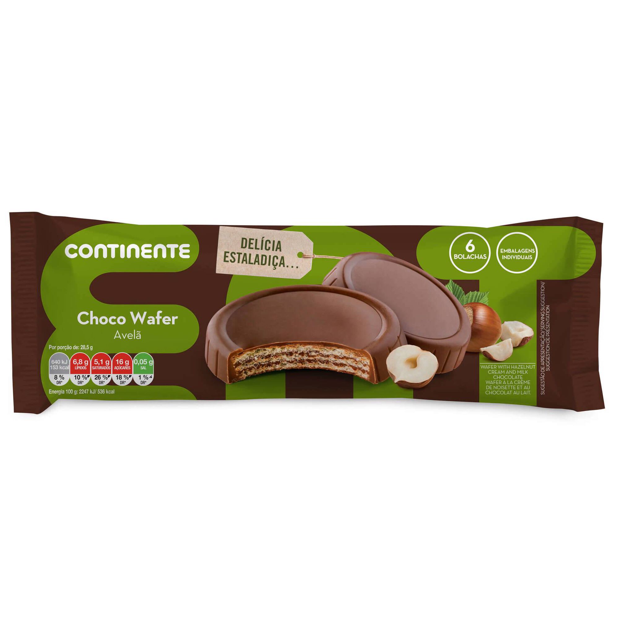 Bolachas Wafers de Chocolate e Avelã