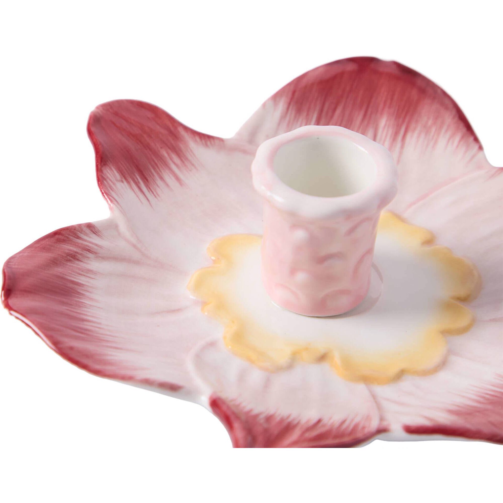 Porta Velas Raso Flor 15,5 x 4,5cm Rosa Kasa