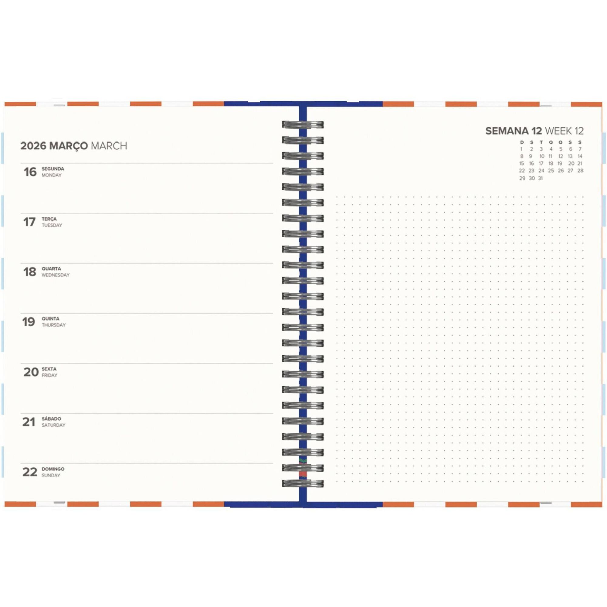 Agenda A5 2026 Espiral 12 Meses (várias cores)