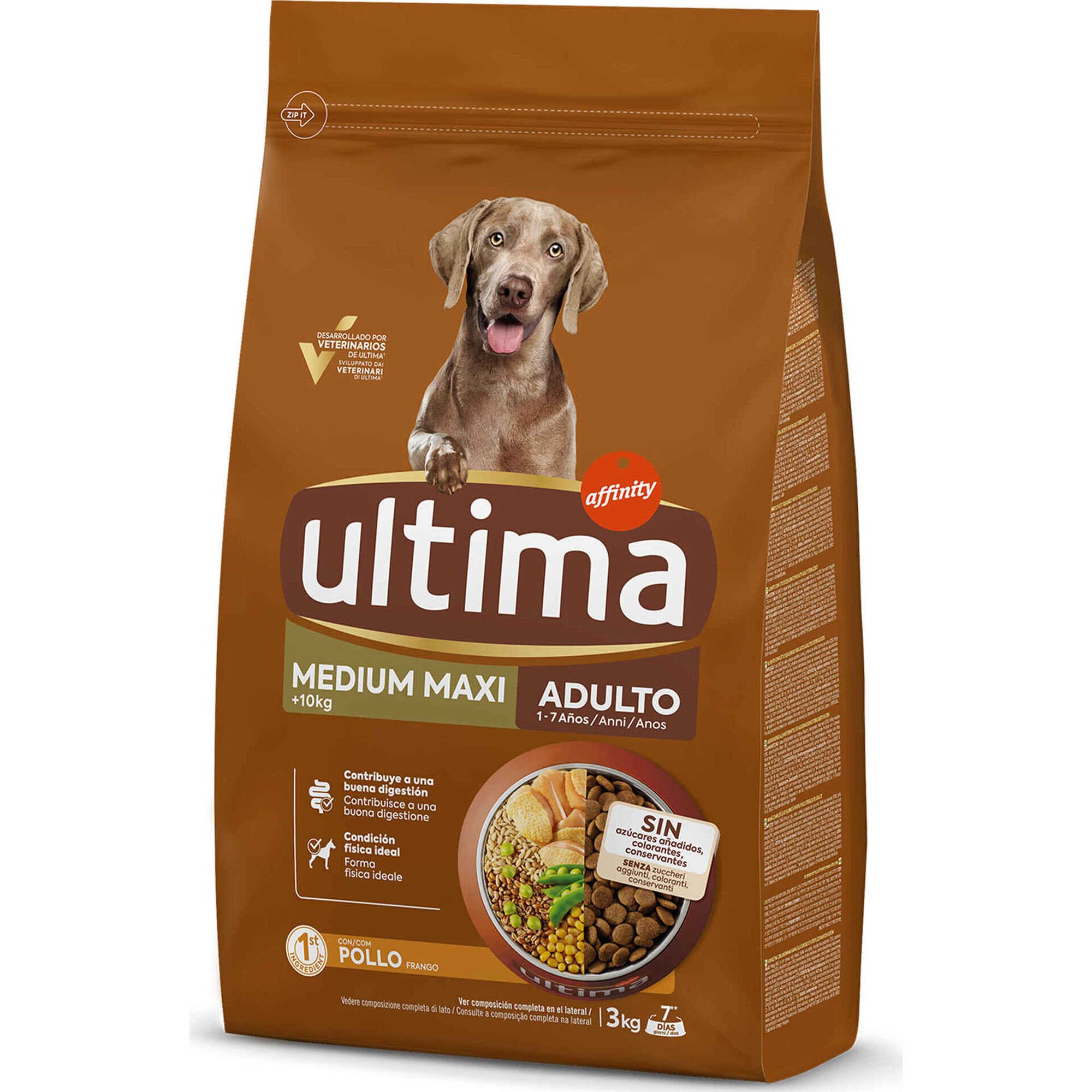 Ra&ccedil;&atilde;o para C&atilde;o Adulto M&eacute;dio e Maxi Frango e Arroz Affinity Ultima