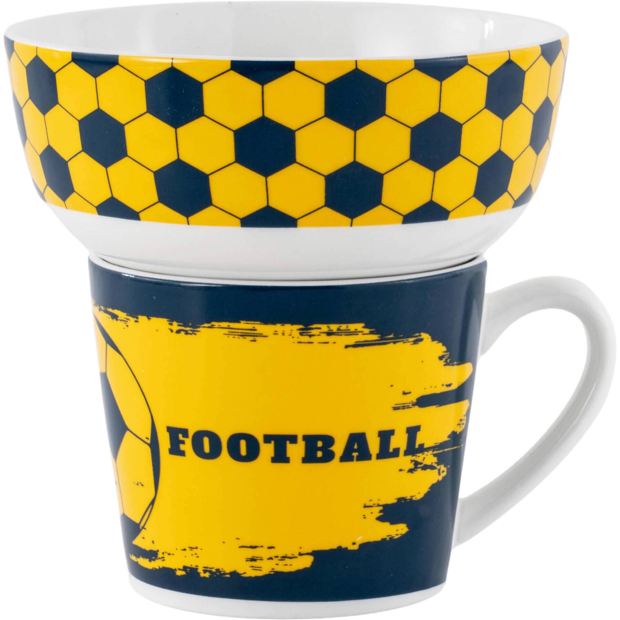 Conjunto Caneca 370ml e Taça 520ml Futebol Amarelo