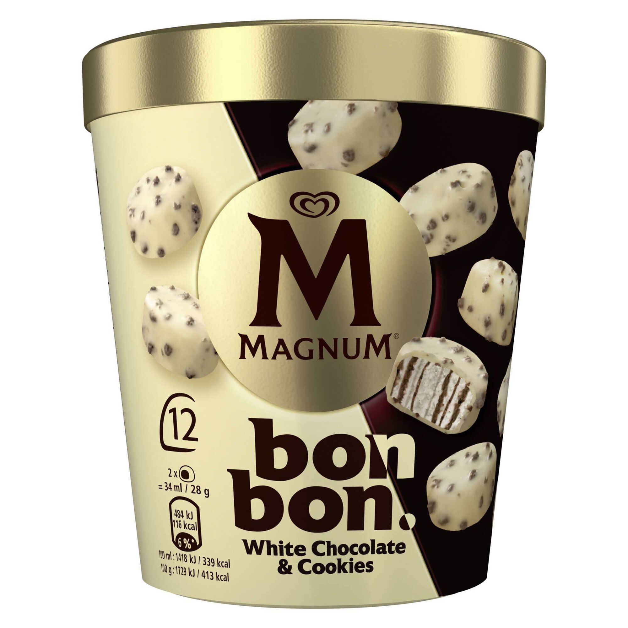 Gelado Bombom Chocolate Branco e Cookies