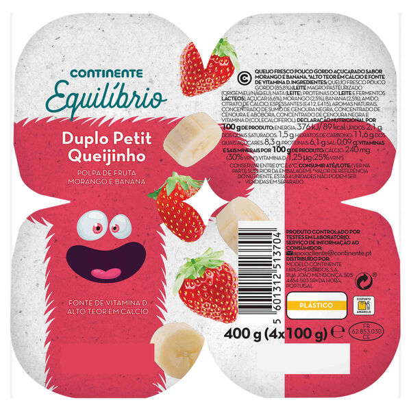 Duplo Petit Queijinho Morango e Banana Infantil Continente Equilíbrio