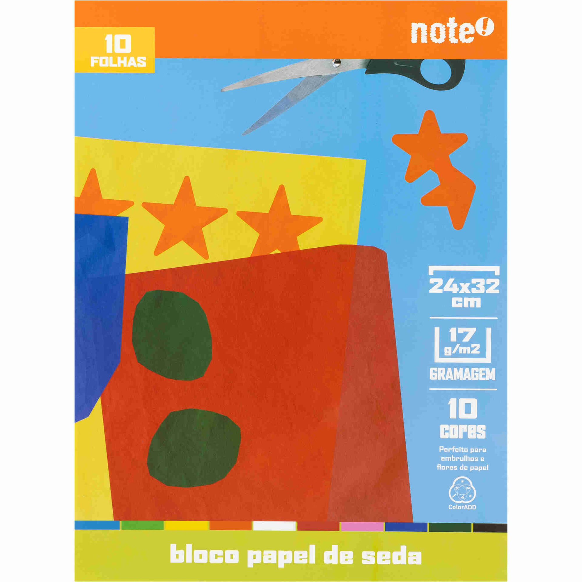 Bloco Papel de Seda 32x24cm 10 Folhas Colorido Note!