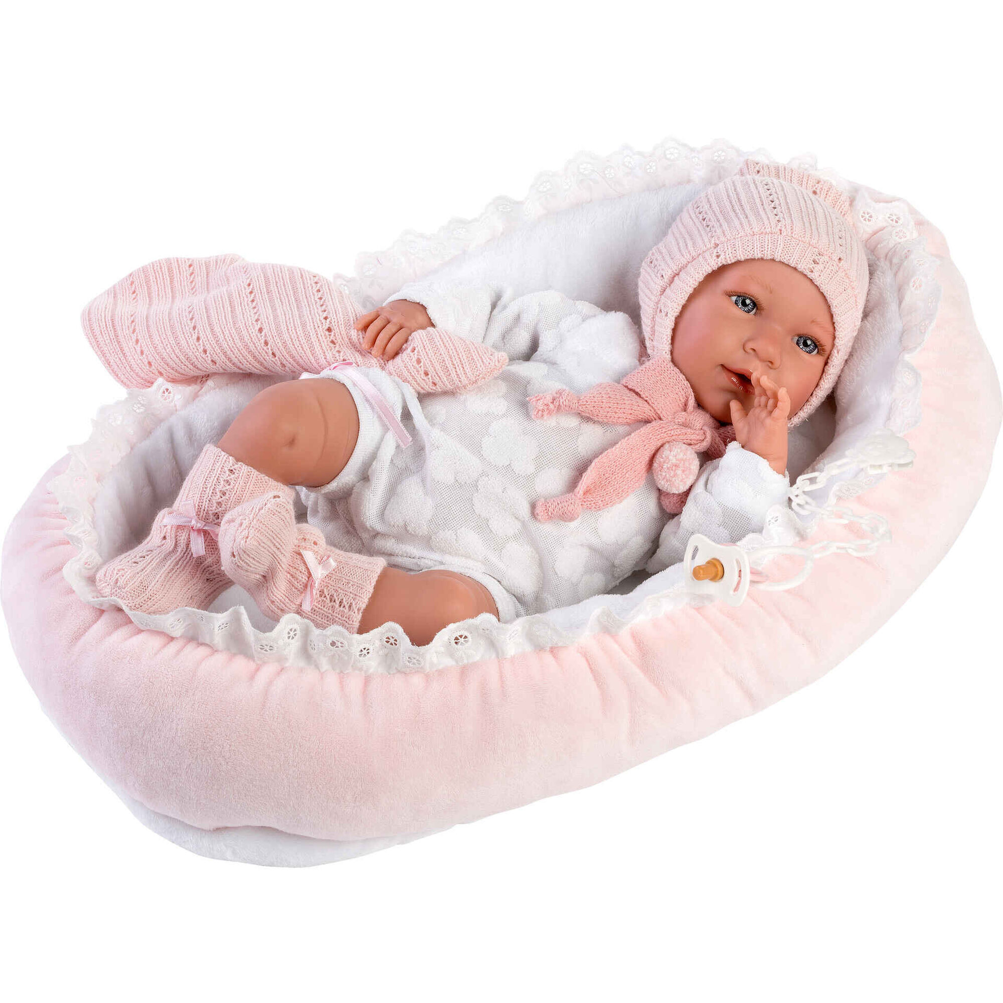 Beb&eacute; Mimi Chorona 42cm Pijama Rosa com Alcofa