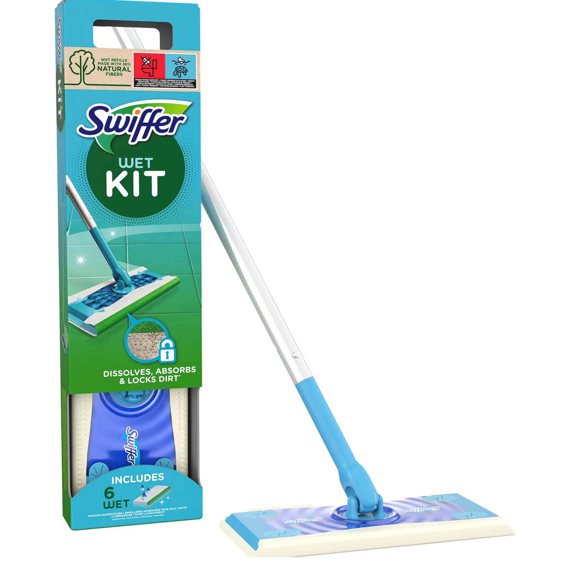 Mopa Sweeper Kit com 1 Mopa e 6 Recargas Húmidas - 1 kit - Swiffer