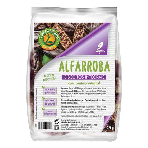 Biscoitos Integrais de Alfarroba Cem Porcento