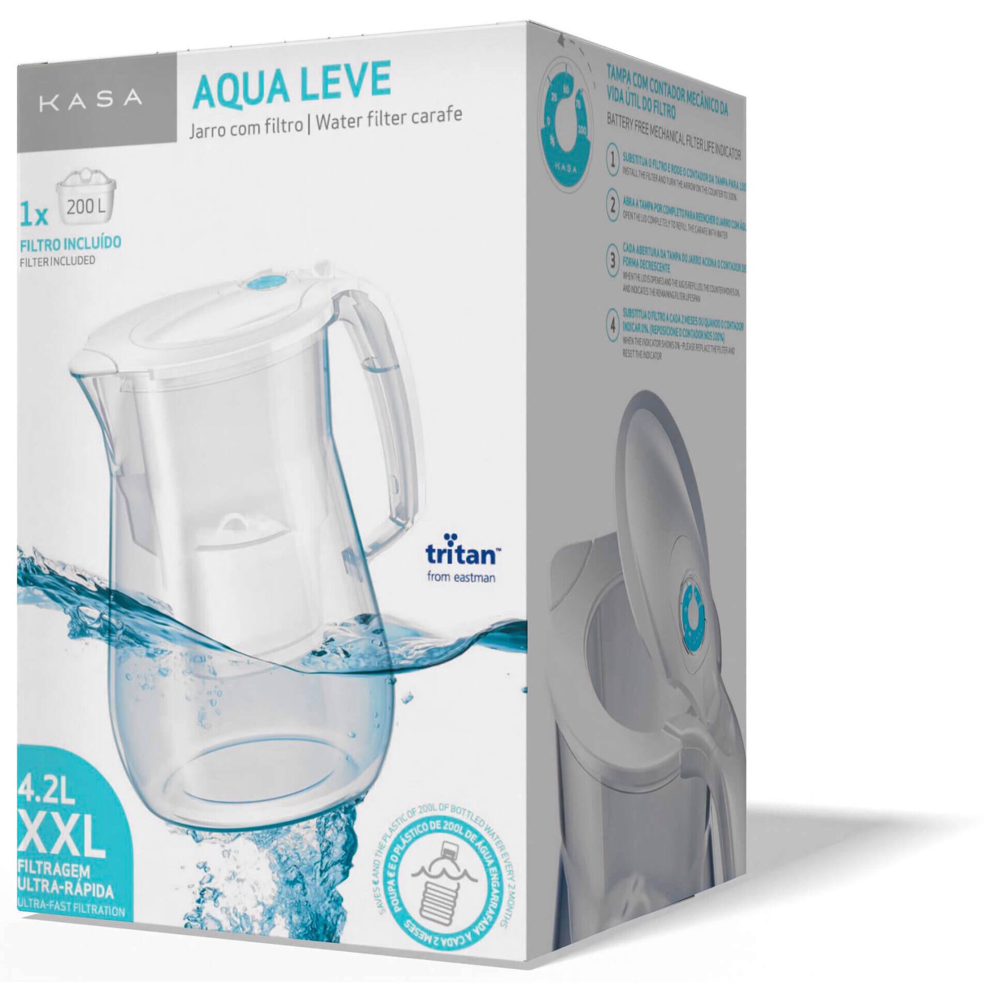 Jarro XL 4,2L com Filtro Aqua Leve Kasa