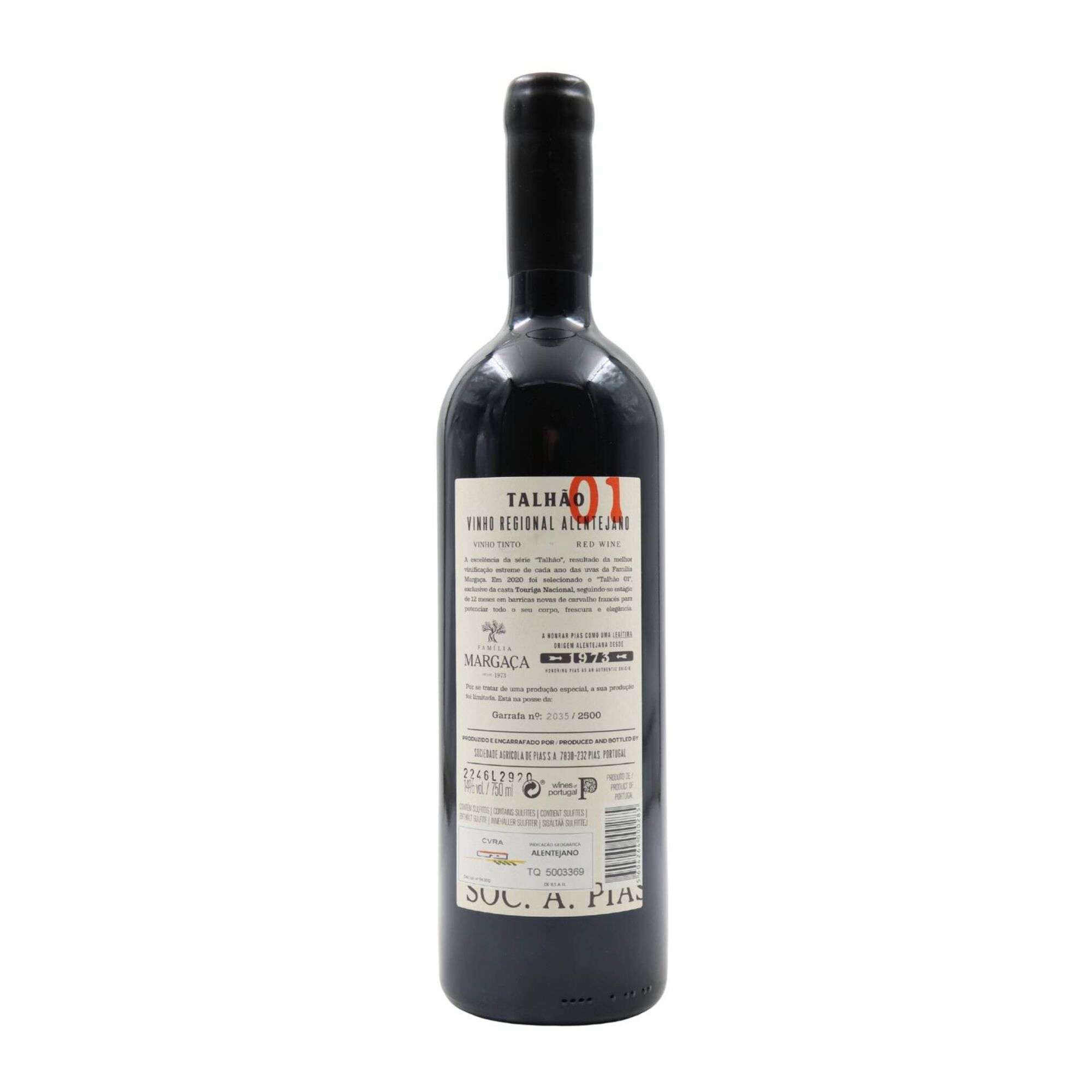Familia Marga&ccedil;a Talh&atilde;o 01 Touriga Nacional Alentejano Vinho Tinto
