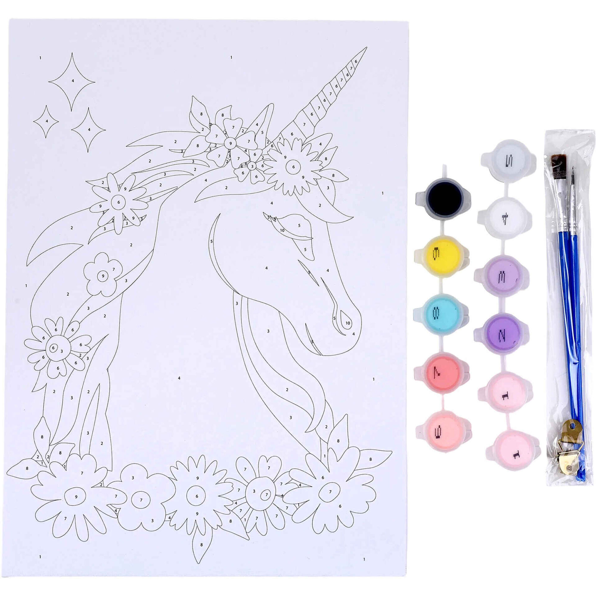 Kit Colorir por N&uacute;meros com Tela e Aguarelas (v&aacute;rios modelos)