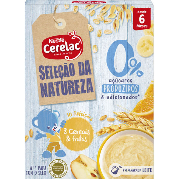 Papa Infantil Não Láctea 8 Cereais e Frutas sem Açúcar +6M Cerelac