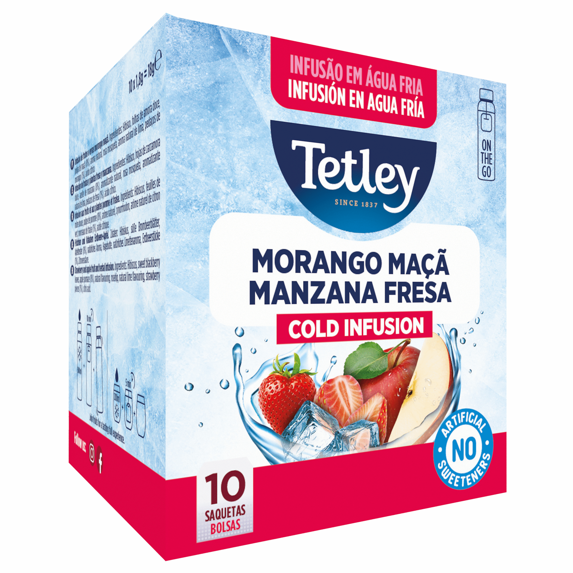 Infus&atilde;o Fria Morango Ma&ccedil;&atilde; Saquetas Tetley