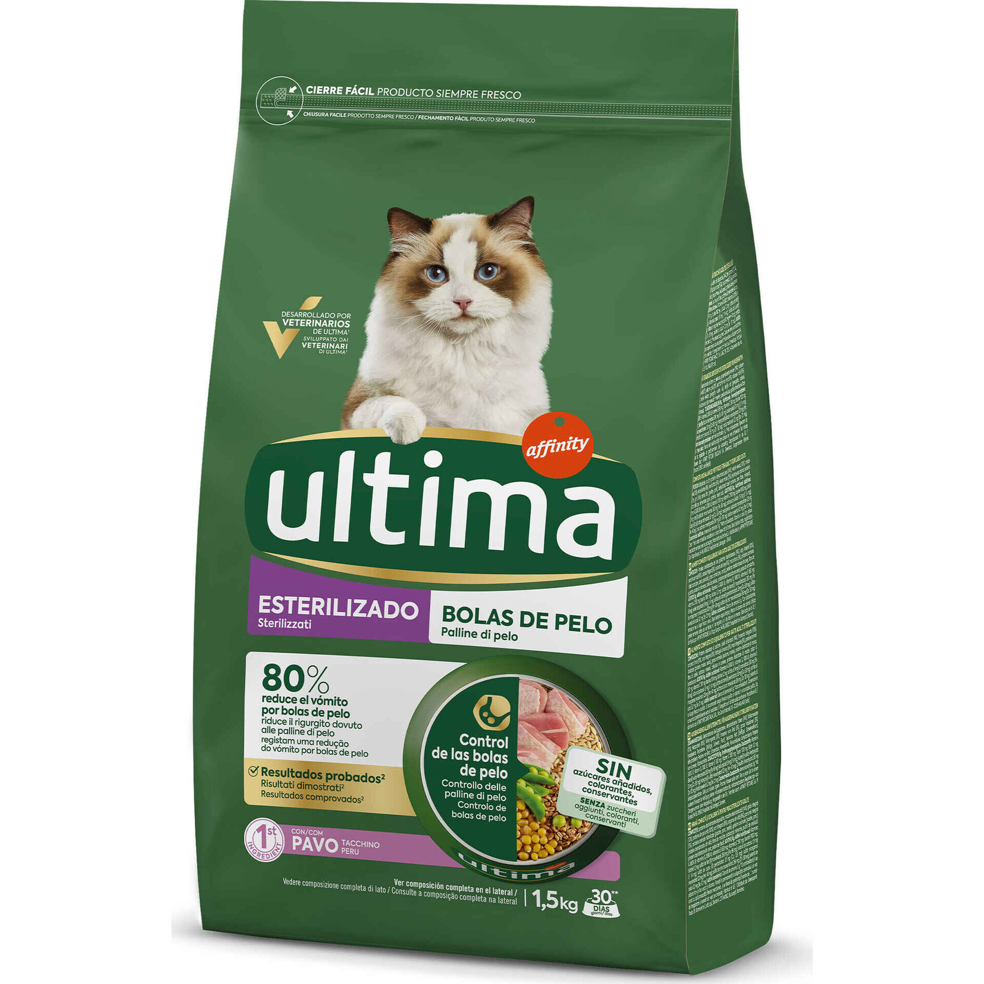 Ra&ccedil;&atilde;o para Gato Adulto Esterilizado Bolas de Pelo Affinity Ultima