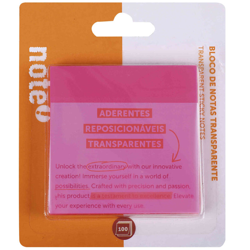 Bloco de Notas Aderentes Transparentes Rosa 75x75mm Note!
