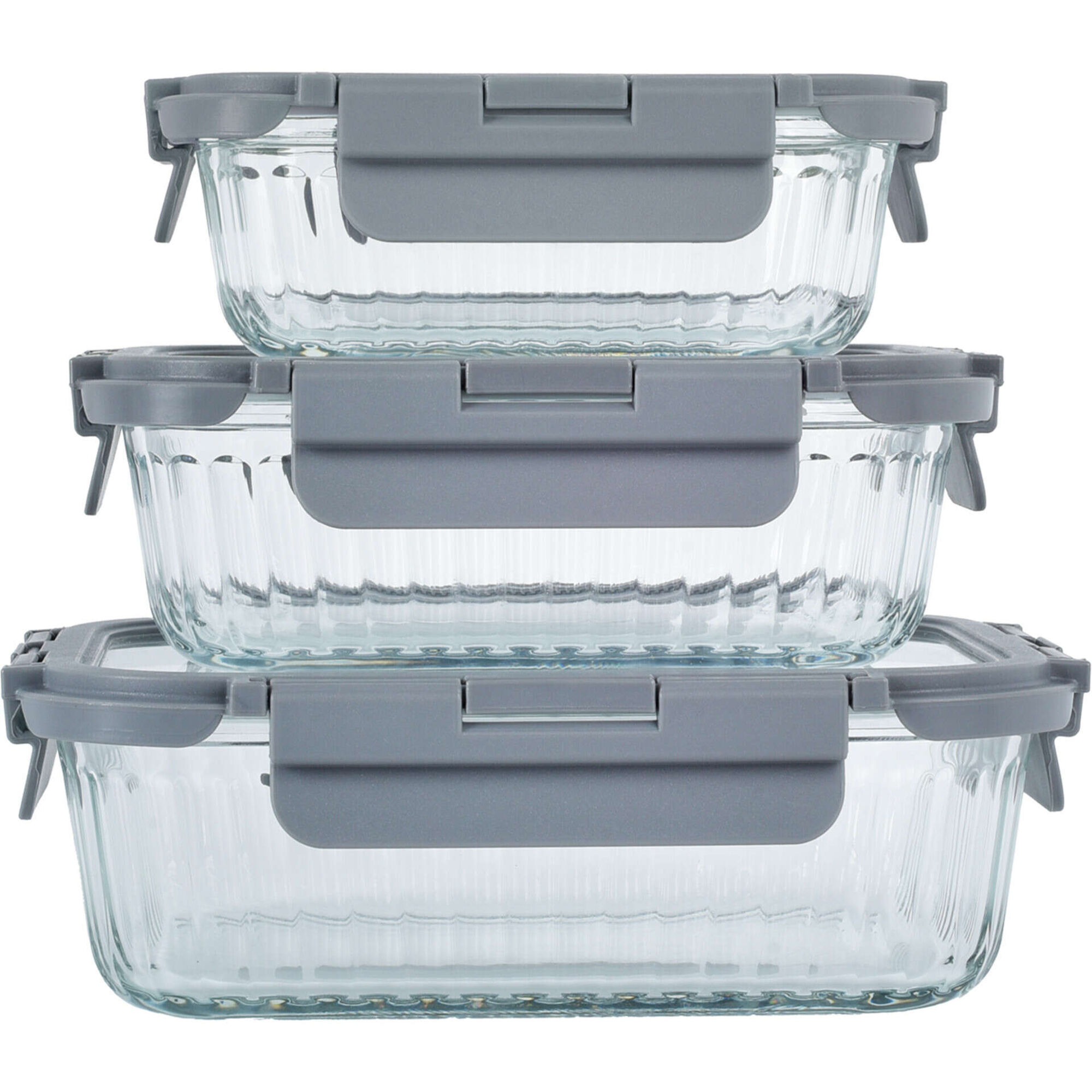 Conjunto 3 Caixas Herm&eacute;ticas Cinza Ceramic Colors Kasa