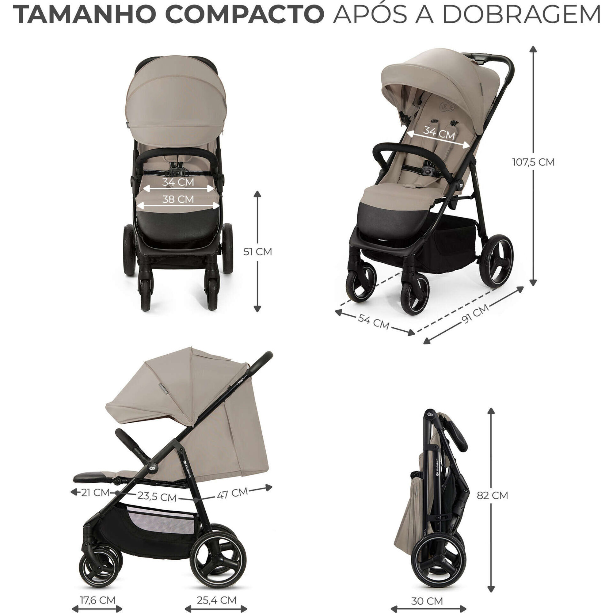 Carrinho de Passeio Trig 3 Stone Bege Kinderkraft