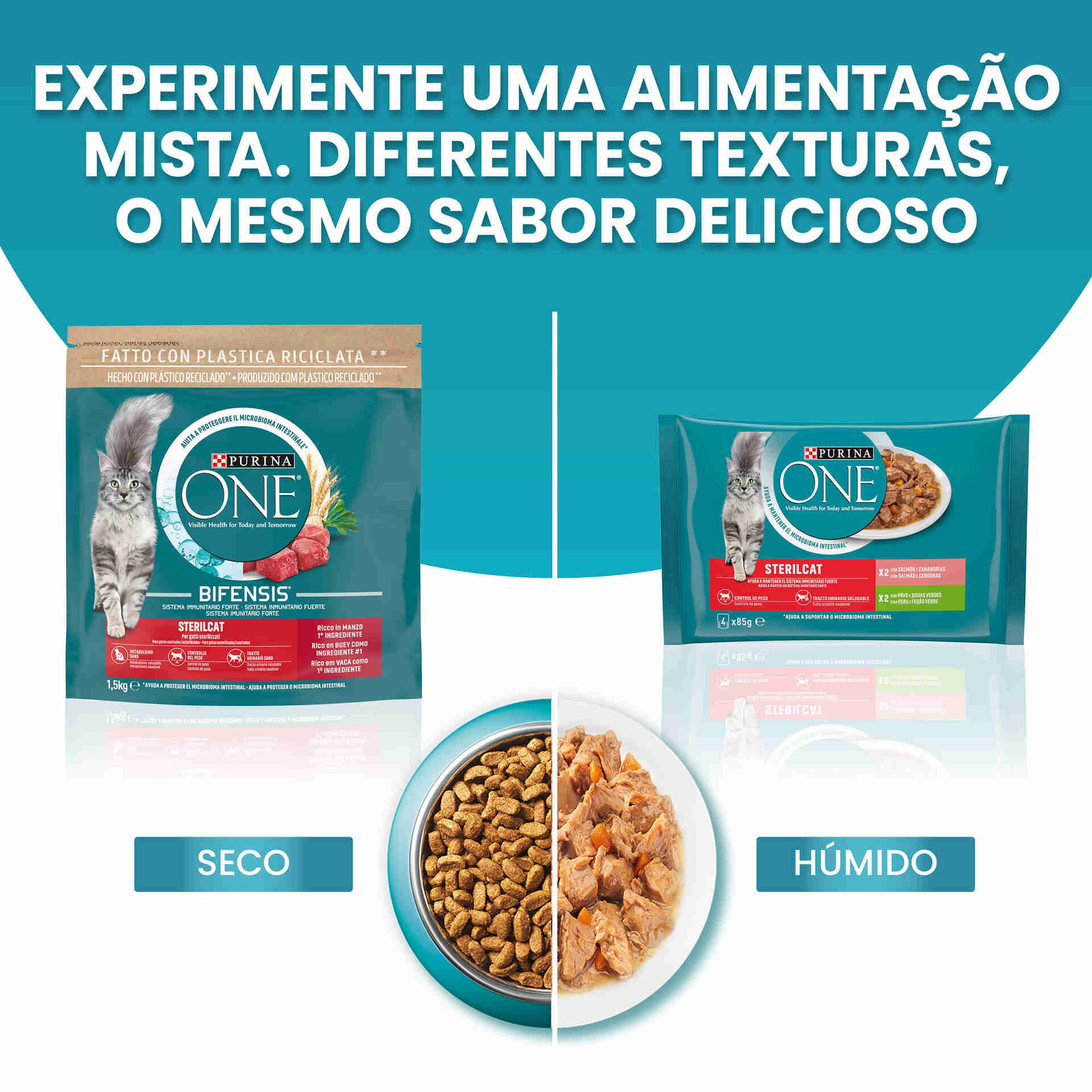 Comida Húmida para Gato Adulto Esterilizado Salmão e Peru Saquetas