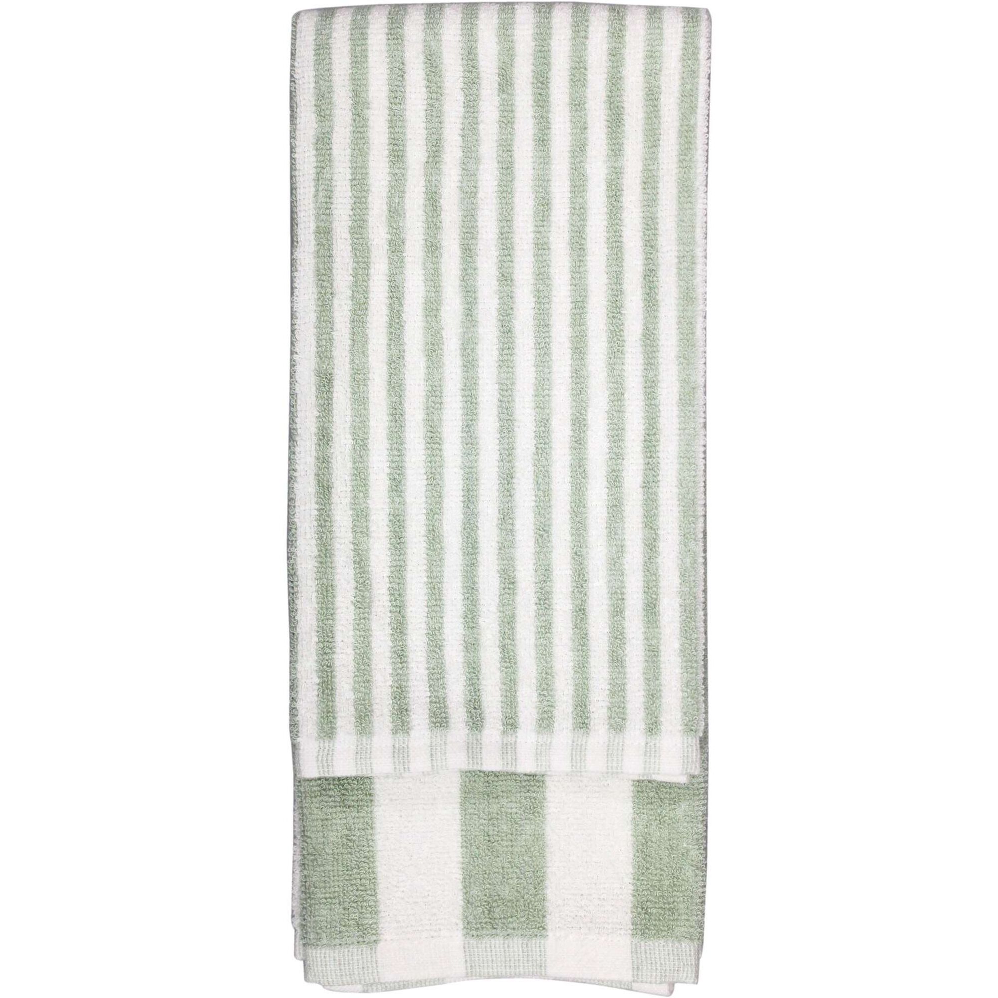 Conjunto 2 Panos Cozinha Felpo Riscas Verde Claro Kasa