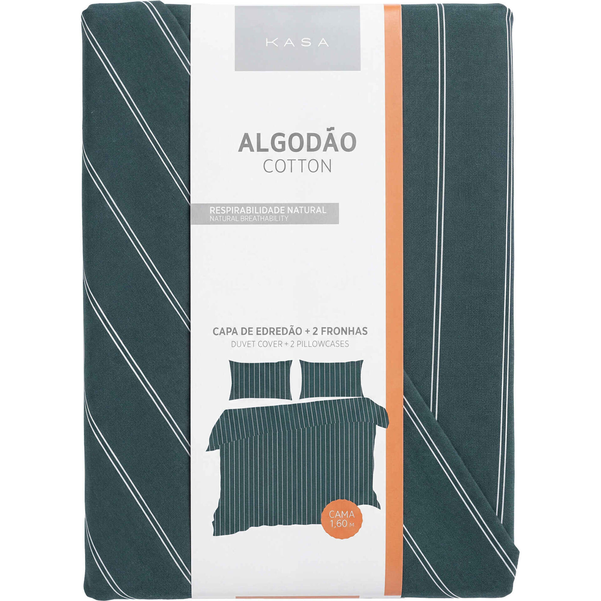 Conjunto Capa de Edred&atilde;o Algod&atilde;o Riscas Verdes Kasa