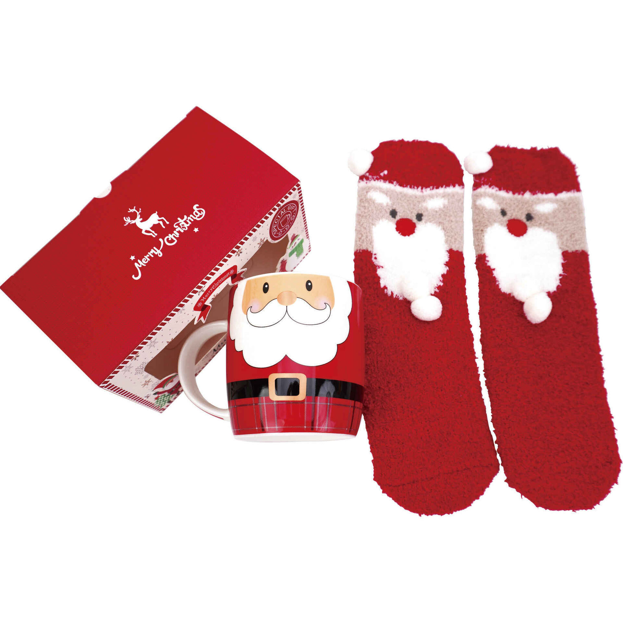 Conjunto Caneca Pai Natal 360ml e Meias com Caixa