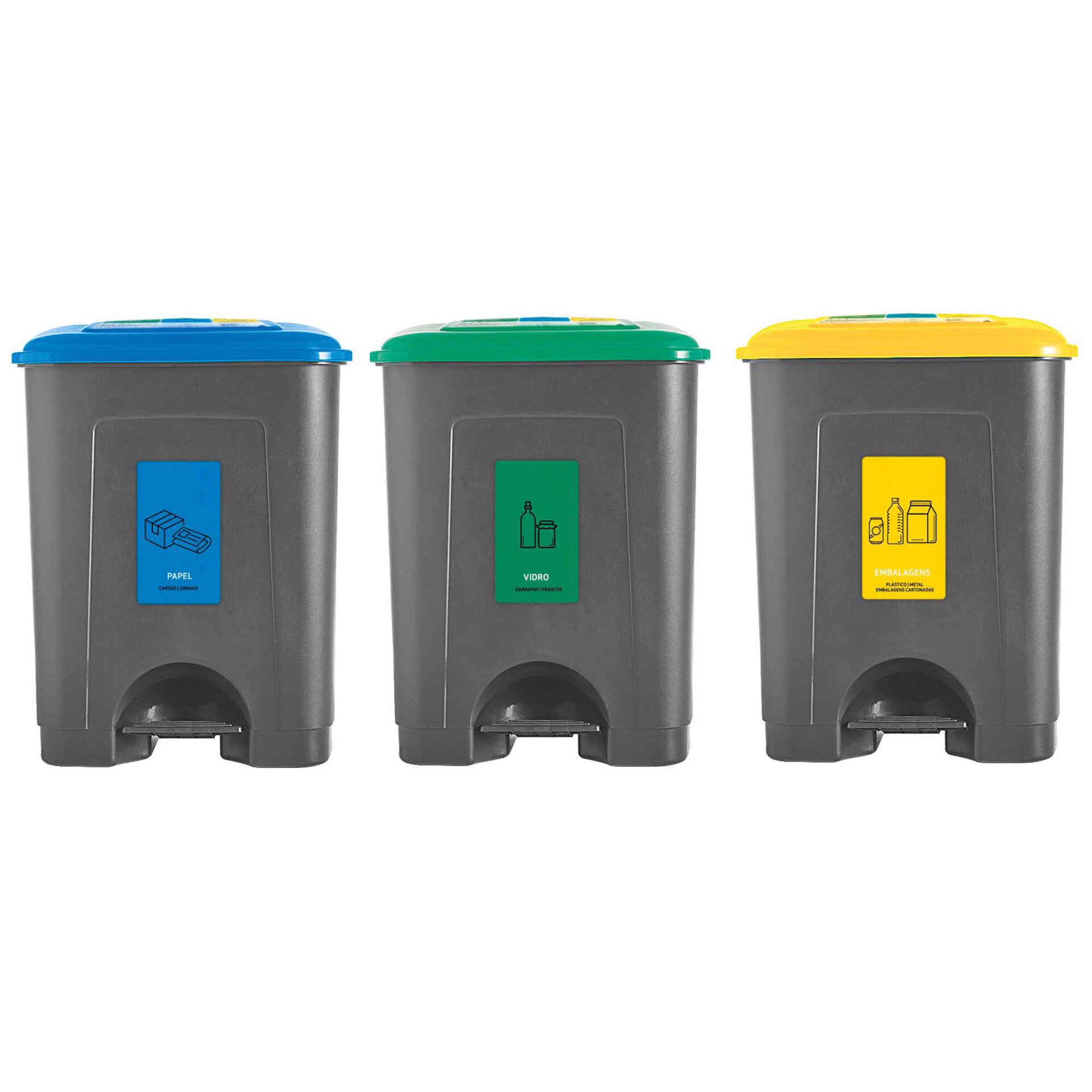 Conjunto 3 Baldes Reciclagem Plástico 3x35L Cinza