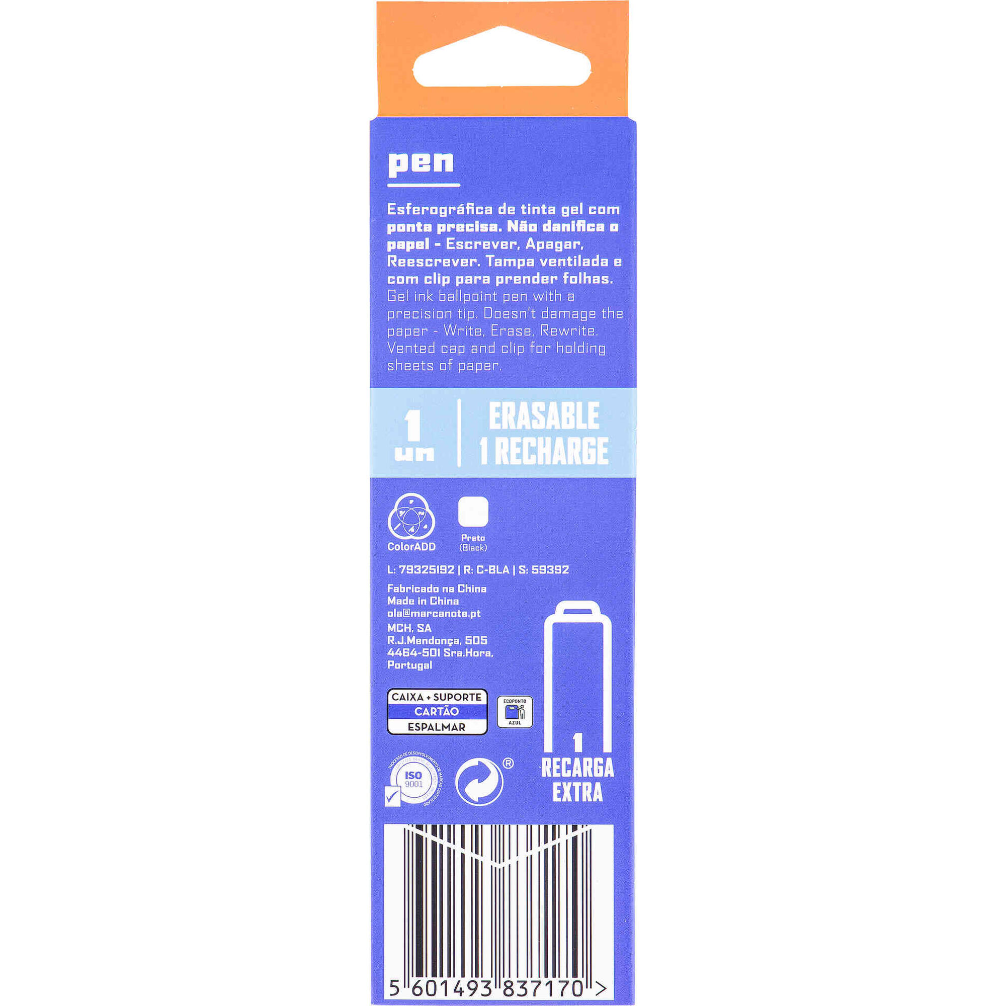 Caneta de Tinta Gel Apag&aacute;vel e Recarga Preta Note!