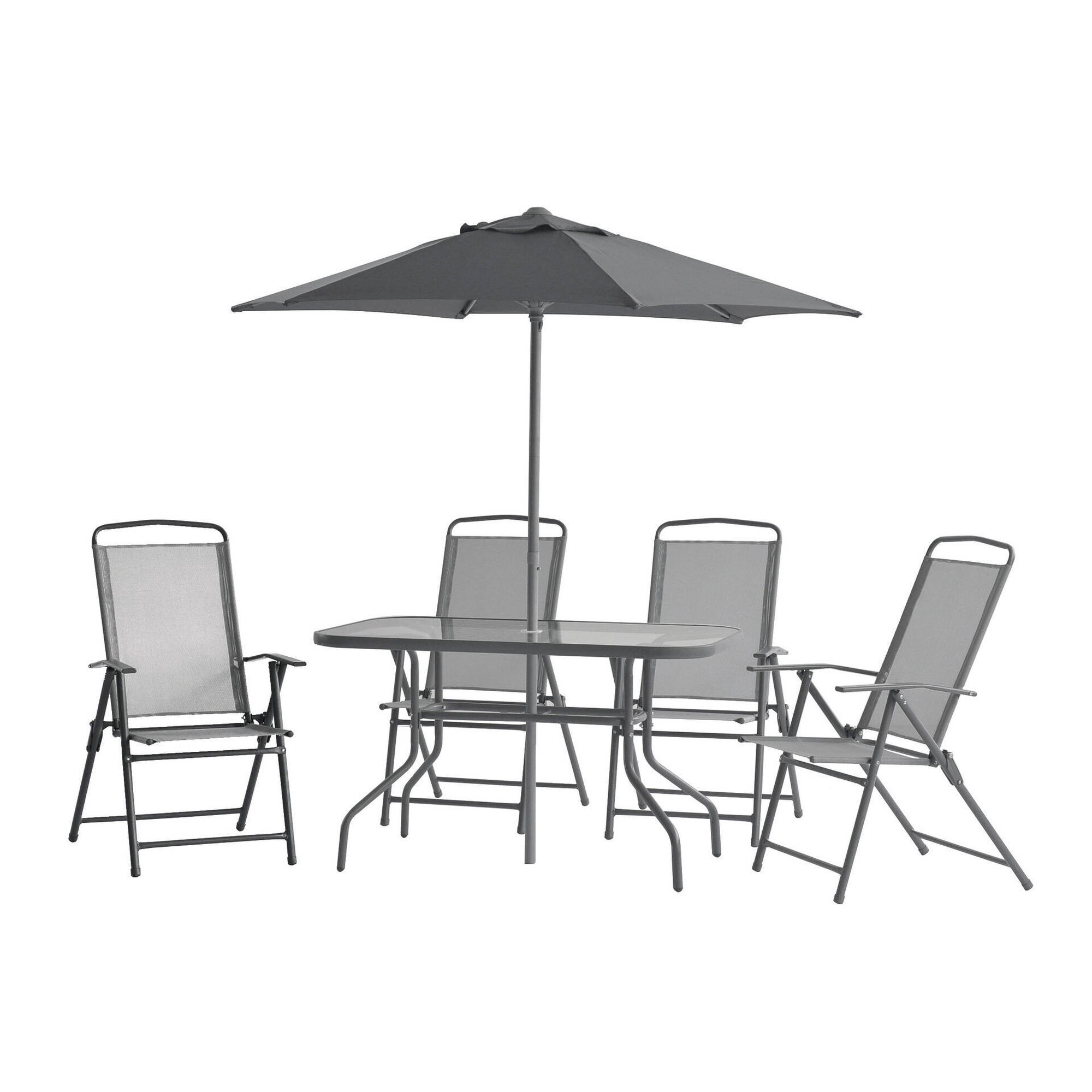Conjunto de Refeição Mesa e 4 Cadeiras e Guarda-sol Metal Albufeira Conjunto de Refeição Mesa e 4 Cadeiras e Guarda-sol Metal Albufeira