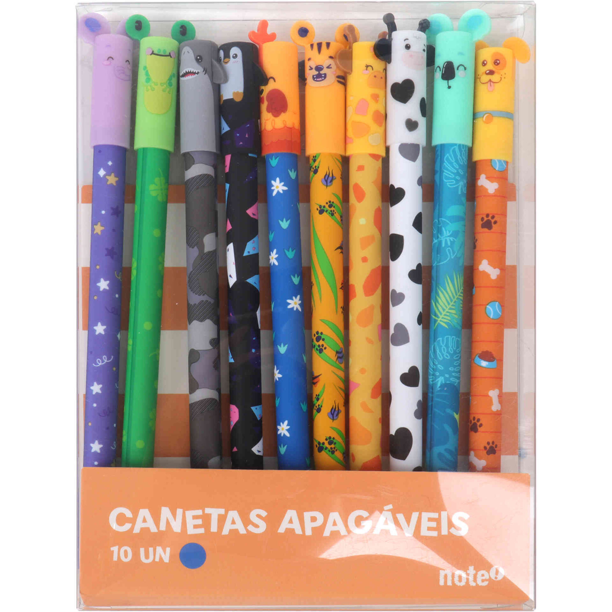 Conjunto 10 Esferogr&aacute;ficas Tinta Apag&aacute;vel Animais Note!