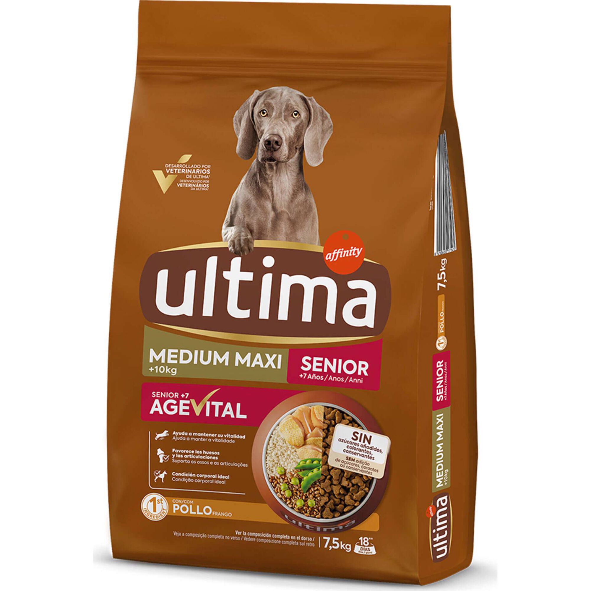 Ra&ccedil;&atilde;o para C&atilde;o S&eacute;nior M&eacute;dio e Maxi Frango e Arroz Affinity Ultima